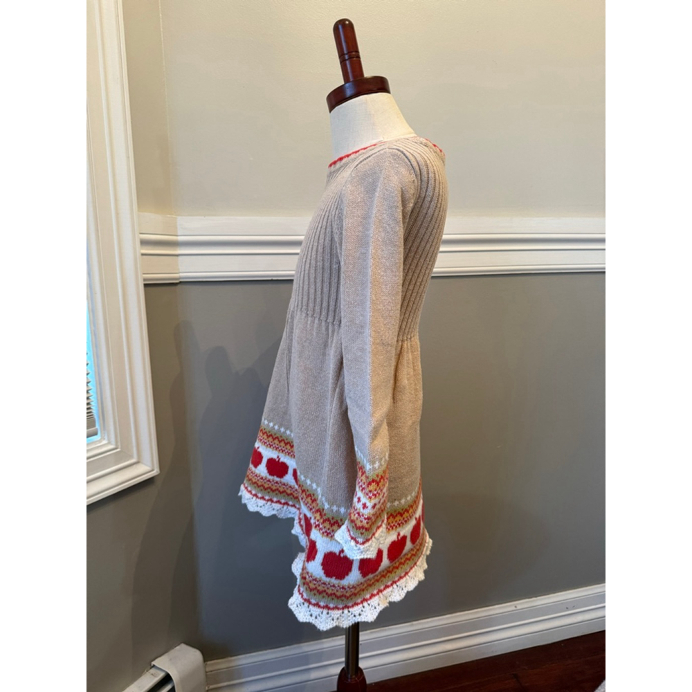 Cynthia Rowley | Girls' Beige Red Apple Knit Dress & Leggings Set | S (5/6) - Picture 5 of 9